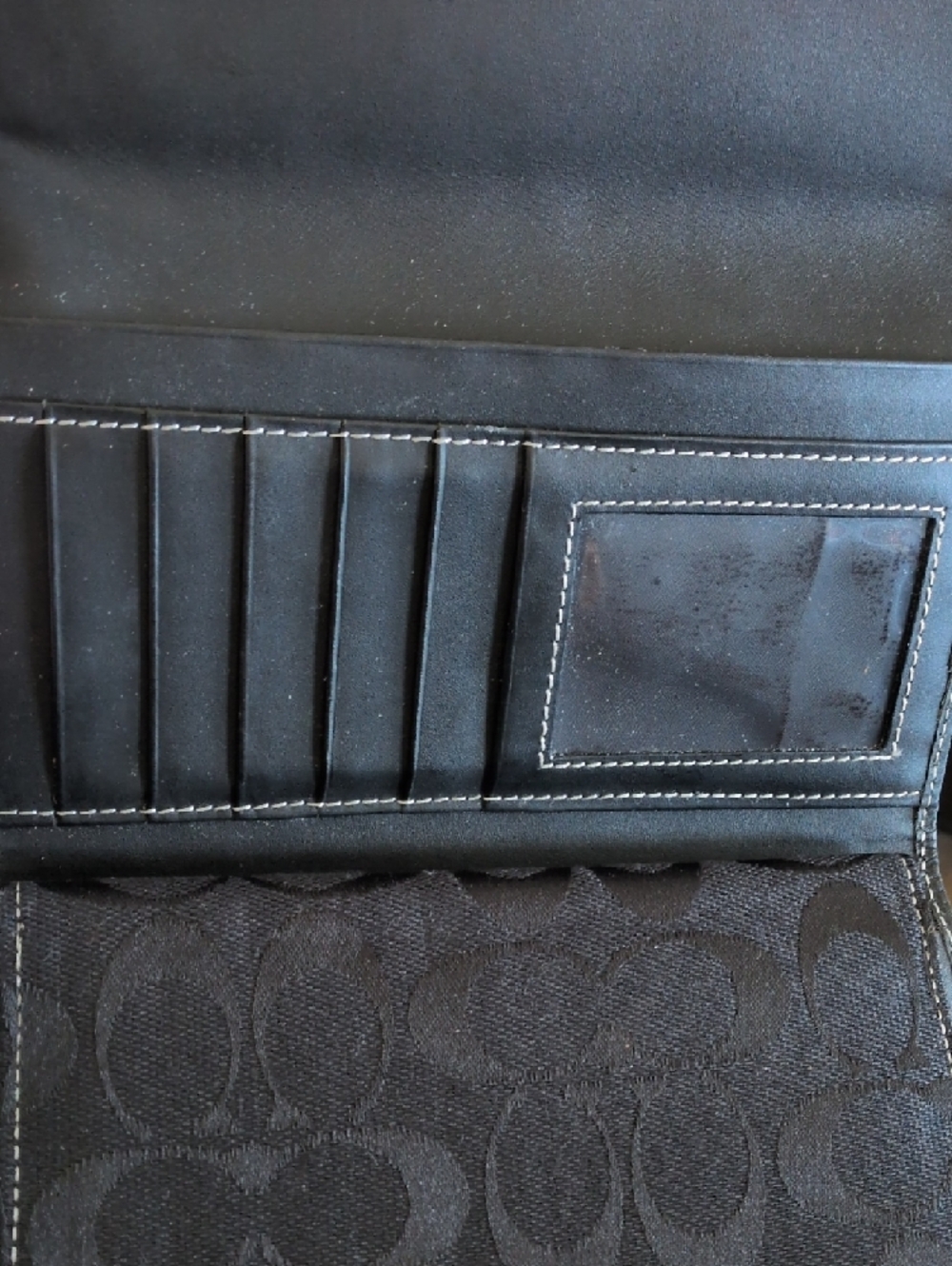Coach Black Signature Canvas Zip Long Wallet W Checkbook Leather Trim Vintage - Picture 2 of 11